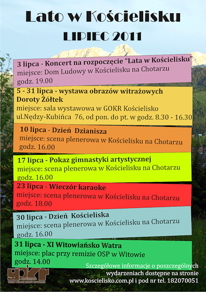 Program imprez w Kościelisku w lipcu